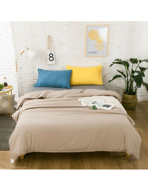 Simple bedding home textile New Nordic mix and match solid color super soft cotton fitted sheet four piece set bed sheet three piece set 