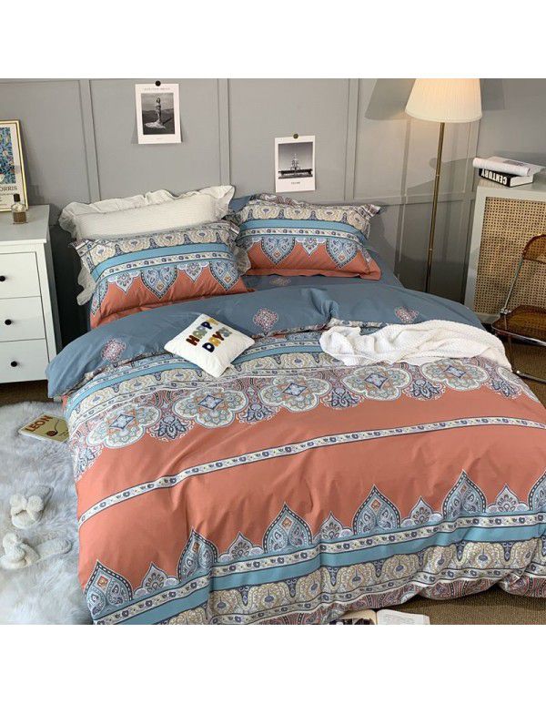 All season cotton fitted sheet Multi specification 4-piece set Reactive printing pastoral set 3-piece bedding