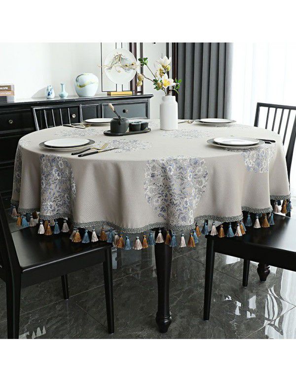 New Chinese table cloth round tablecloth large round table with turntable double-layer round table cloth wind sensitive cover cloth 