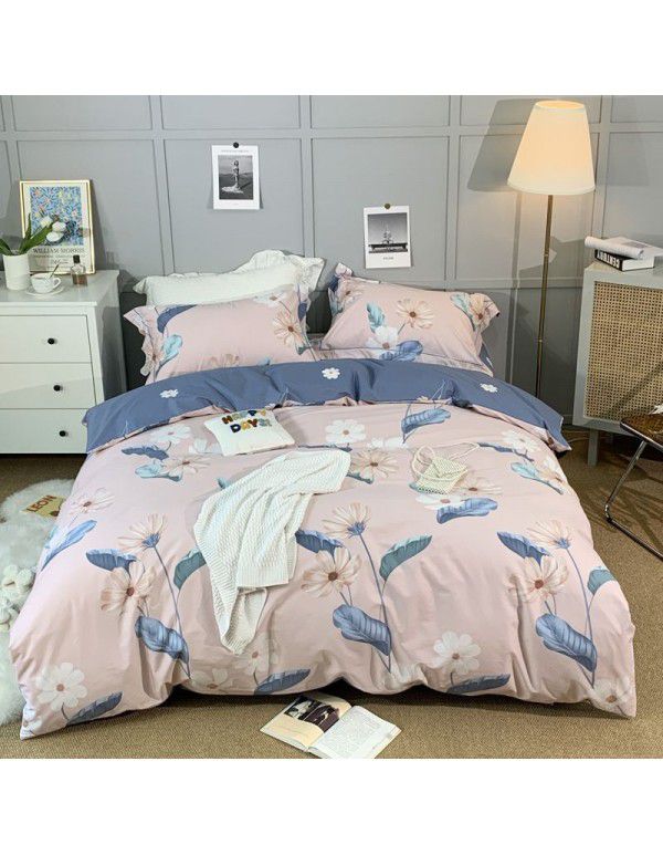 All season cotton fitted sheet Multi specification 4-piece set Reactive printing pastoral set 3-piece bedding