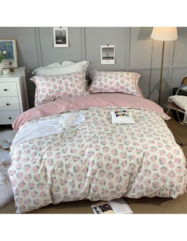 All season cotton fitted sheet Multi specification 4-piece set Reactive printing pastoral set 3-piece bedding