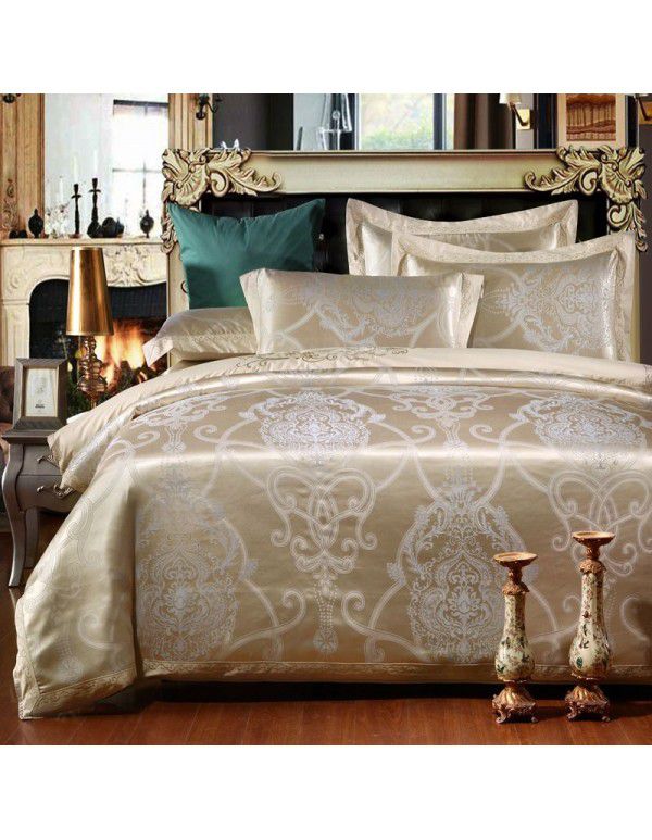 Cotton four piece set of court jacquard embroidered Satin four piece set of European luxury wedding bedding group purchase manufacturer direct supply 