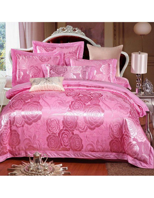 Cotton four piece set of court jacquard embroidered Satin four piece set of European luxury wedding bedding group purchase manufacturer direct supply 