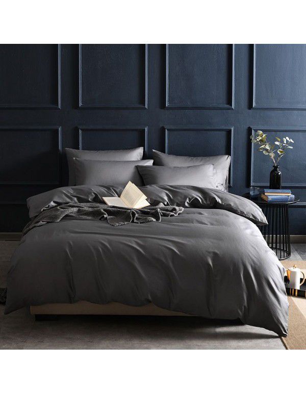 Cross border American Amazon Cotton 60 Thread Count Solid Color Duvet Cover Three Piece Set Simple Soft Cotton Bedding