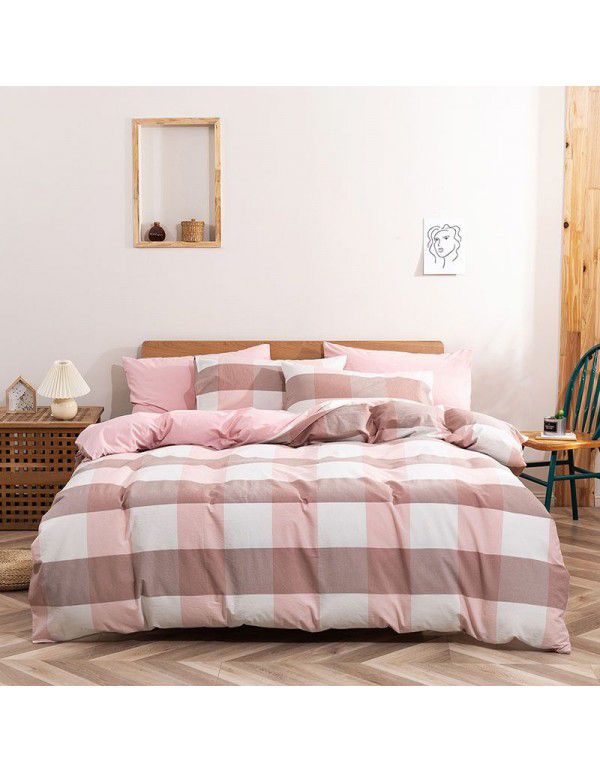 Cross border Amazon Japan washed cotton bedding three piece set home textile cotton fitted sheet double four piece set 