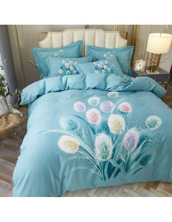 Thickened ground cotton four piece set 100 cotton bedding autumn and winter quilt cover bed sheet three piece set 4 