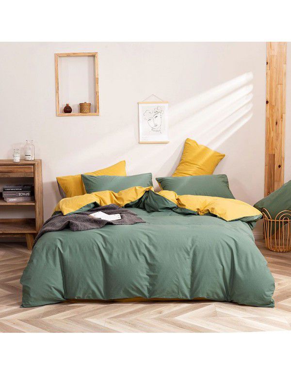 Ins Nordic style four piece set of cotton 100 washed cotton bedding three piece set of quilt cover sheet 