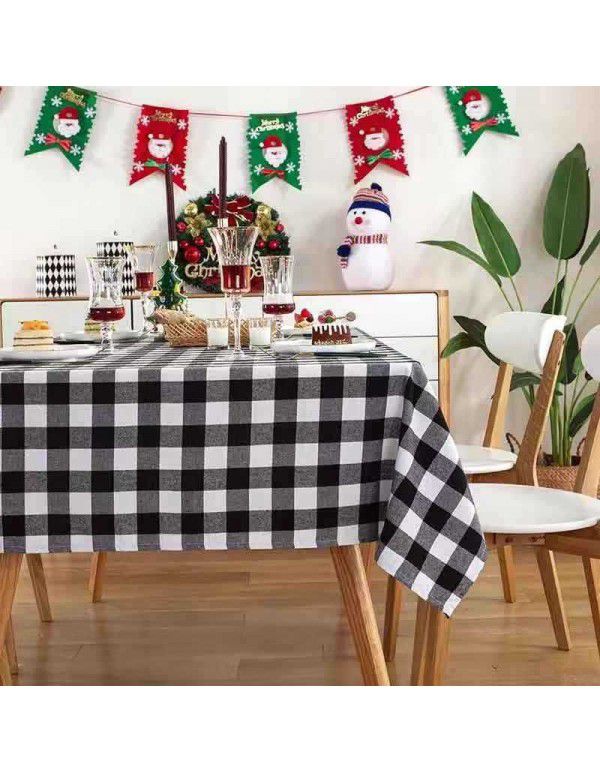 Christmas Red Black Plaid tablecloth rectangular holiday party decorative tablecloth polyester cotton black and white round tablecloth 