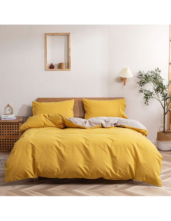 New products in autumn and winter 2020 all cotton washed cotton three / four piece set of pure cotton simple bed products quilt cover bed sheet set leather powder 