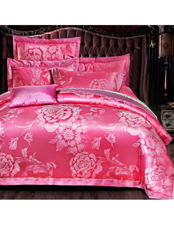 Cotton four piece set of court jacquard embroidered Satin four piece set of European luxury wedding bedding group purchase manufacturer direct supply 