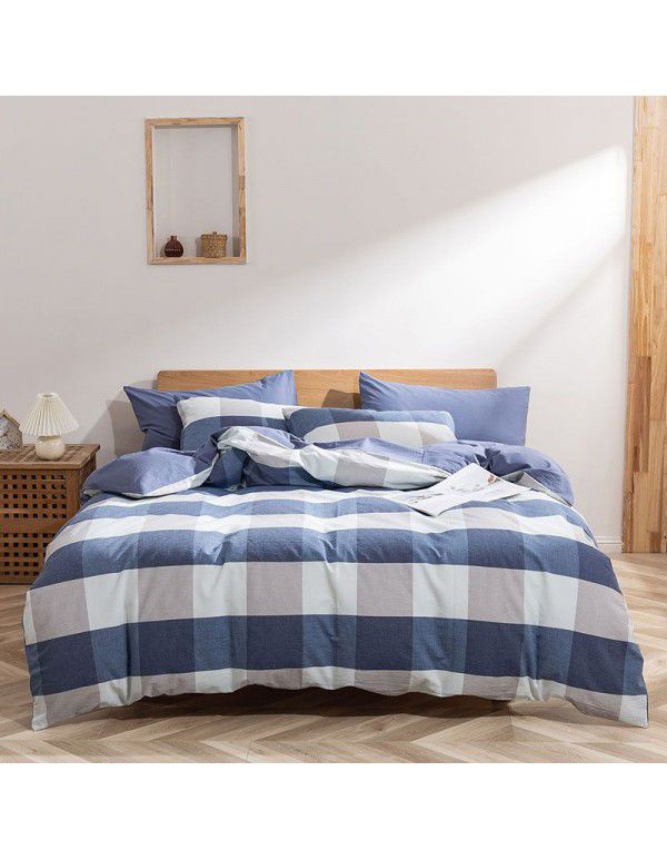 Ins Nordic style four piece set of cotton 100 washed cotton bedding three piece set of quilt cover sheet 