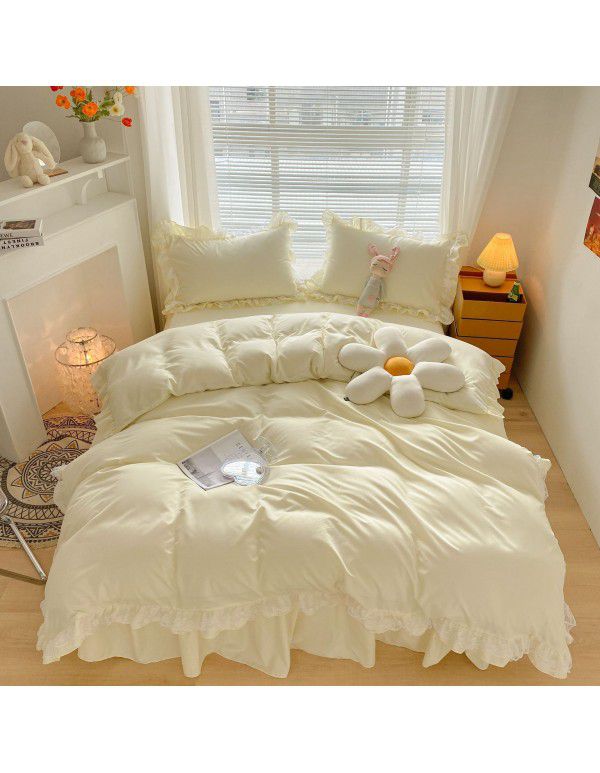 Japanese size 2022 new ins style Korean small fresh delicate handmade lace ruffle bed skirt four piece set