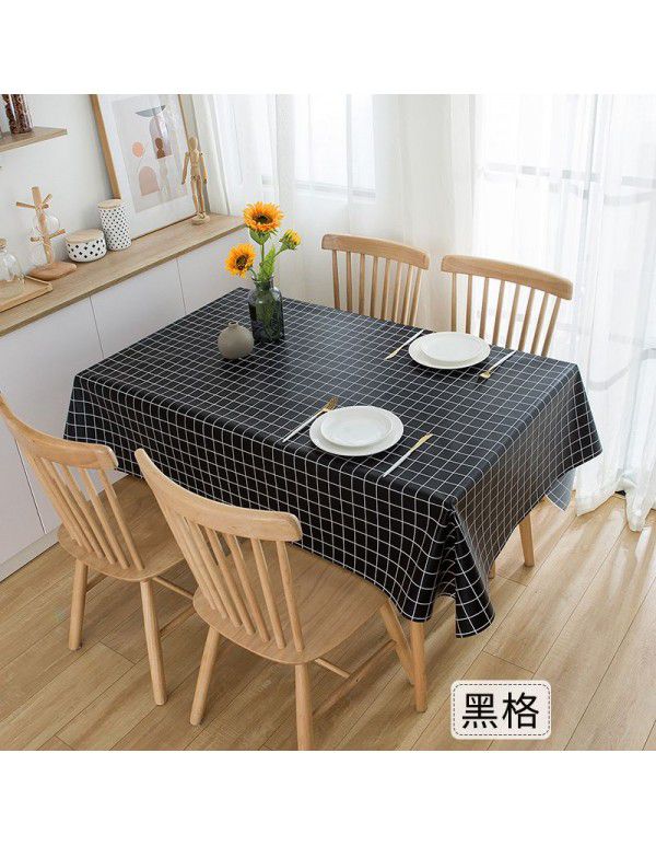 PEVA Nordic style black-and-white Plaid tablecloth waterproof, oil-proof and wash free tablecloth ins waterproof tea table cloth wholesale 