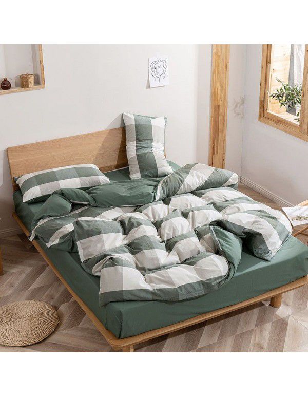 Cross border Amazon Japan washed cotton bedding three piece set home textile cotton fitted sheet double four piece set 