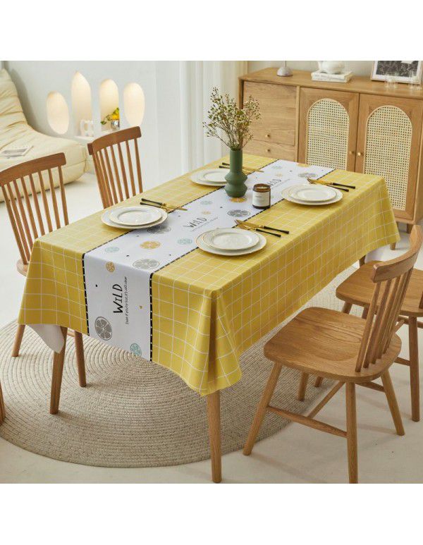 Simple dining table cloth, waterproof, oil proof, hot proof, wash free pvc household tea table cloth, rectangular student ins desk mat