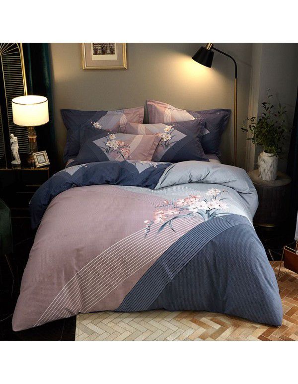 Thickened ground cotton four piece set 100 cotton bedding autumn and winter quilt cover bed sheet three piece set 4 