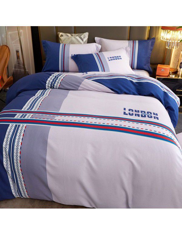 Thickened ground cotton four piece set 100 cotton bedding autumn and winter quilt cover bed sheet three piece set 4 