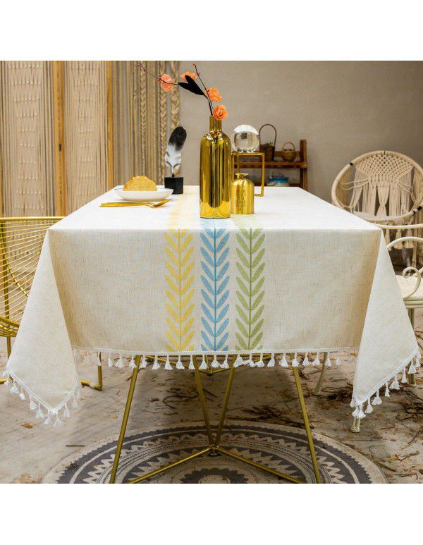 cross-border Nordic tassel dinner table cloth embroidery leaf party American decorative dust-proof table cloth cover