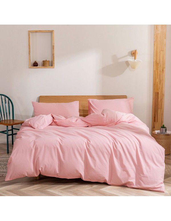 New products in autumn and winter 2020 all cotton washed cotton three / four piece set of pure cotton simple bed products quilt cover bed sheet set leather powder 