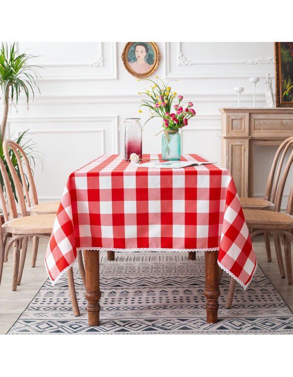 Tablecloth ins modern simple waterproof table table table cloth cotton linen cloth art small fresh lattice tablecloth spot wholesale 