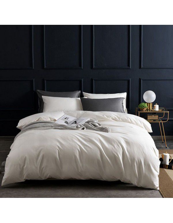 Cross border American Amazon Cotton 60 Thread Count Solid Color Duvet Cover Three Piece Set Simple Soft Cotton Bedding