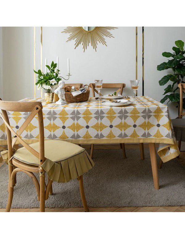 Cross border wholesale Nordic style square table cloth cotton linen polyester blended printing household tea table mat cloth table cloth