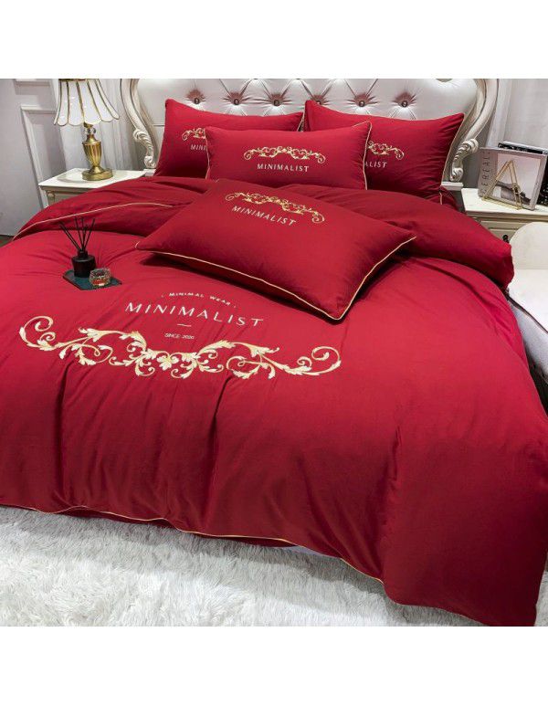 The manufacturer directly supplies 60 pieces of ground wool four piece sets of light luxury embroidered quilt sets, sheets, fitted sheets and four seasons bedding wholesale 