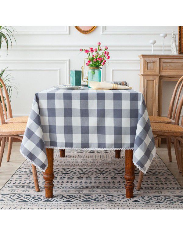 Tablecloth ins modern simple waterproof table table table cloth cotton linen cloth art small fresh lattice tablecloth spot wholesale 