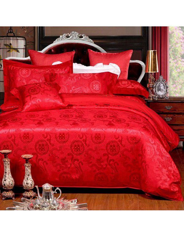 Cotton four piece set of court jacquard embroidered Satin four piece set of European luxury wedding bedding group purchase manufacturer direct supply 