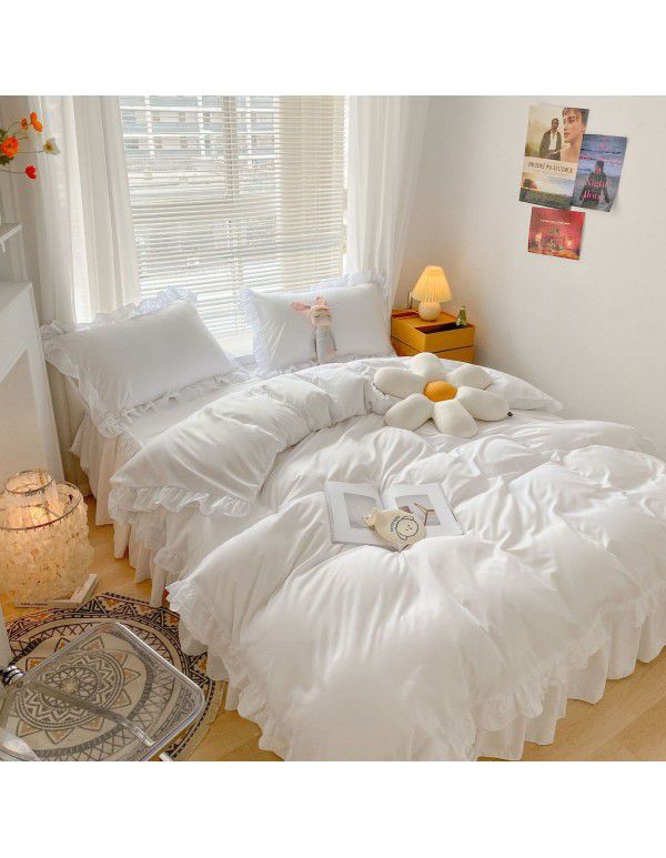 Japanese size 2022 new ins style Korean small fresh delicate handmade lace ruffle bed skirt four piece set