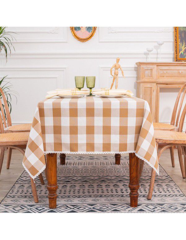 Tablecloth ins modern simple waterproof table table table cloth cotton linen cloth art small fresh lattice tablecloth spot wholesale 