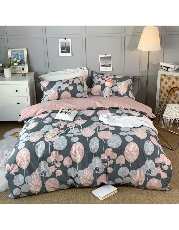 All season cotton fitted sheet Multi specification 4-piece set Reactive printing pastoral set 3-piece bedding