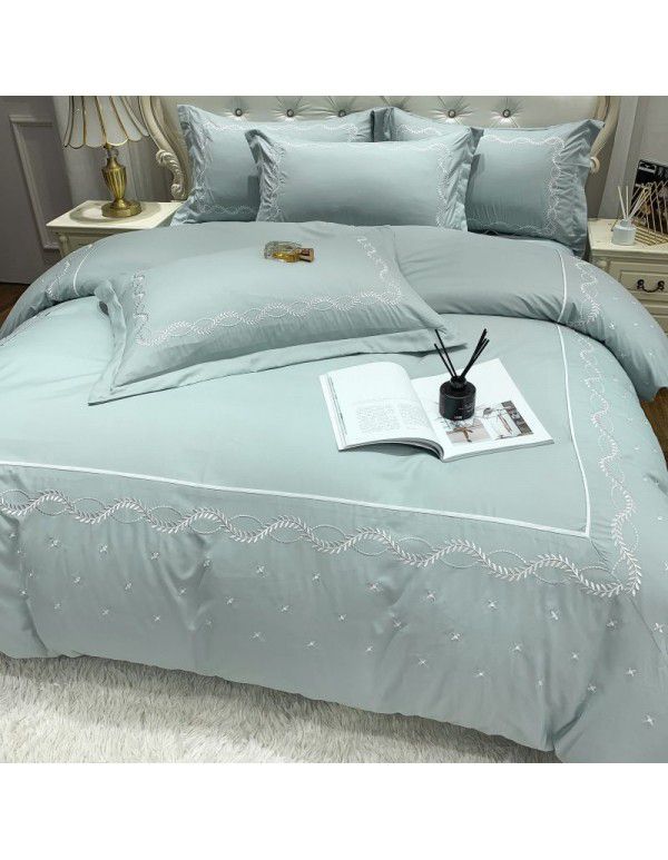 The manufacturer directly supplies 60 pieces of ground wool four piece sets of light luxury embroidered quilt sets, sheets, fitted sheets and four seasons bedding wholesale 