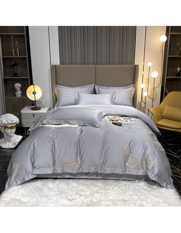 New Light Feather Twill 100 Thread Count Long staple Cotton Embroidery One Piece Hair generating Sheet Set of Four