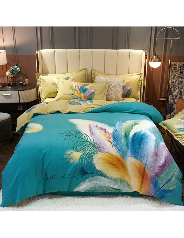 Thickened ground cotton four piece set 100 cotton bedding autumn and winter quilt cover bed sheet three piece set 4 