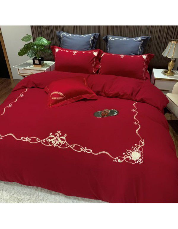 The manufacturer directly supplies 60 pieces of ground wool four piece sets of light luxury embroidered quilt sets, sheets, fitted sheets and four seasons bedding wholesale 