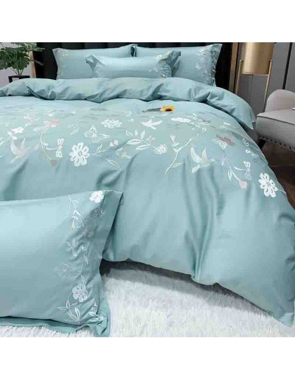 The manufacturer directly supplies 60 pieces of ground wool four piece sets of light luxury embroidered quilt sets, sheets, fitted sheets and four seasons bedding wholesale 