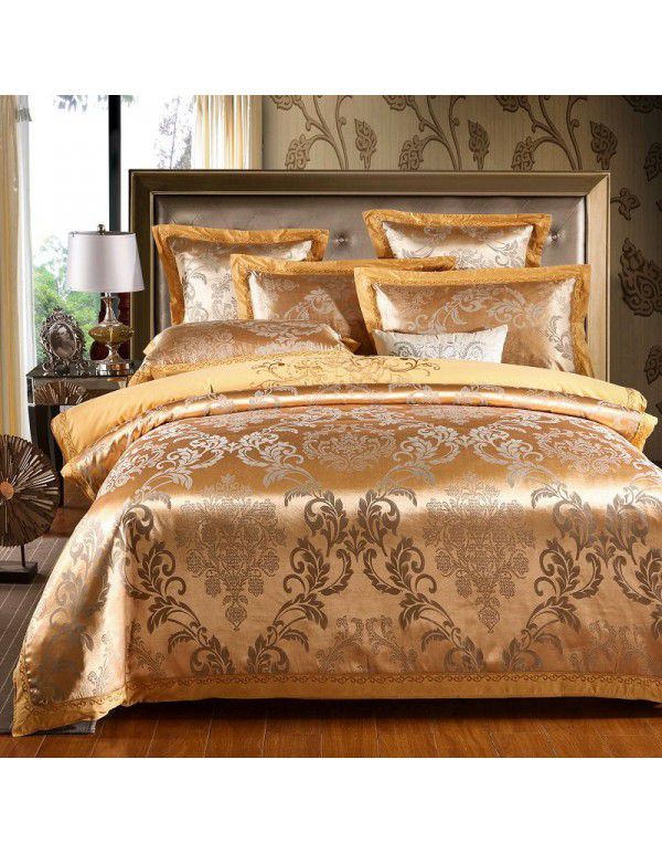 Cotton four piece set of court jacquard embroidered Satin four piece set of European luxury wedding bedding group purchase manufacturer direct supply 