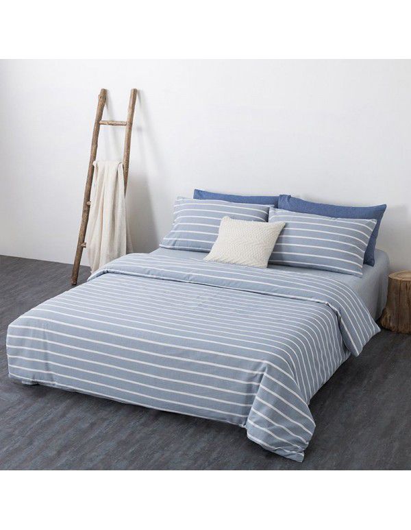 All cotton non printing washed cotton four piece set good quality pure cotton quilt cover sheet fitted sheet Home Stay Hotel Japanese bedding 