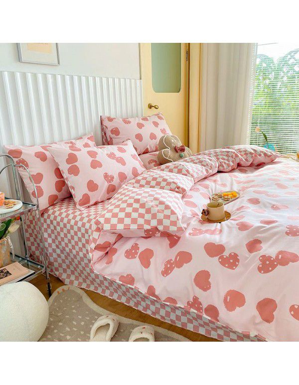 Simple small floral pure cotton 4-piece set on bed, 60 pieces of pure cotton, small and fresh bed sheets, fitted sheets, 3-piece set wholesale