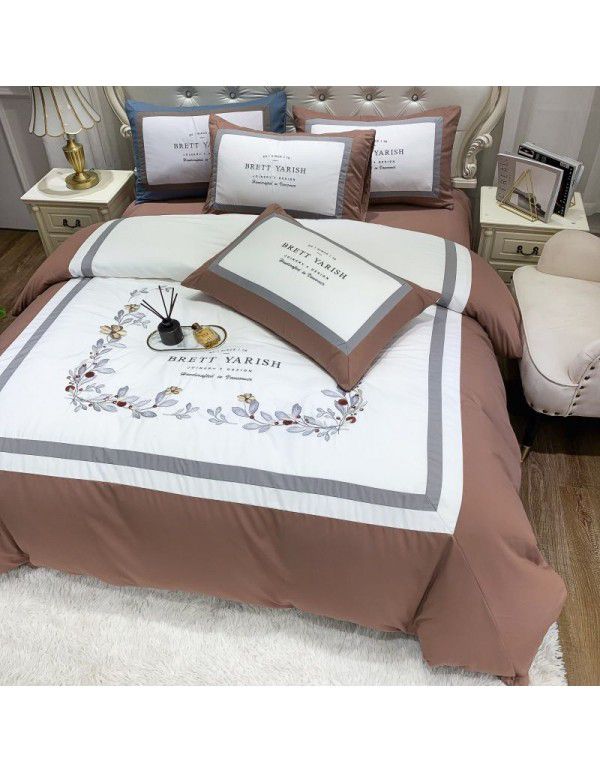 The manufacturer directly supplies 60 pieces of ground wool four piece sets of light luxury embroidered quilt sets, sheets, fitted sheets and four seasons bedding wholesale 