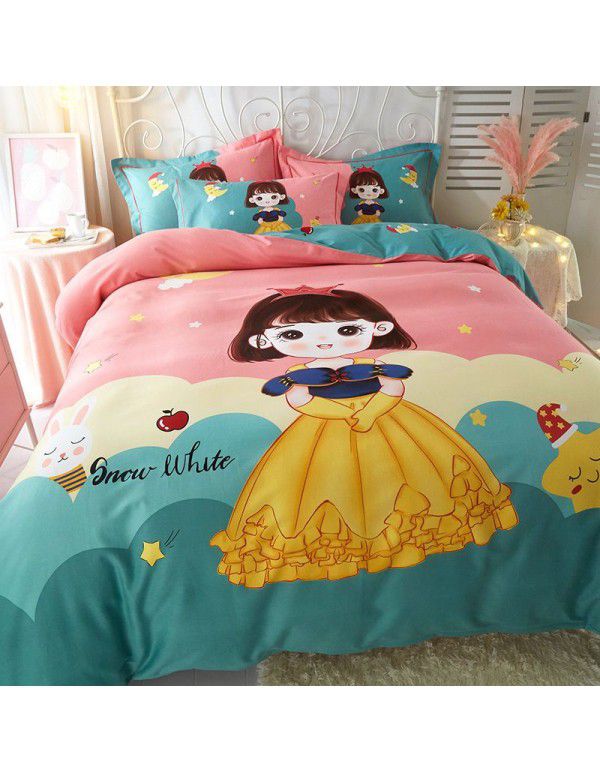 Thickened ground cotton four piece set 100 cotton bedding autumn and winter quilt cover bed sheet three piece set 4 