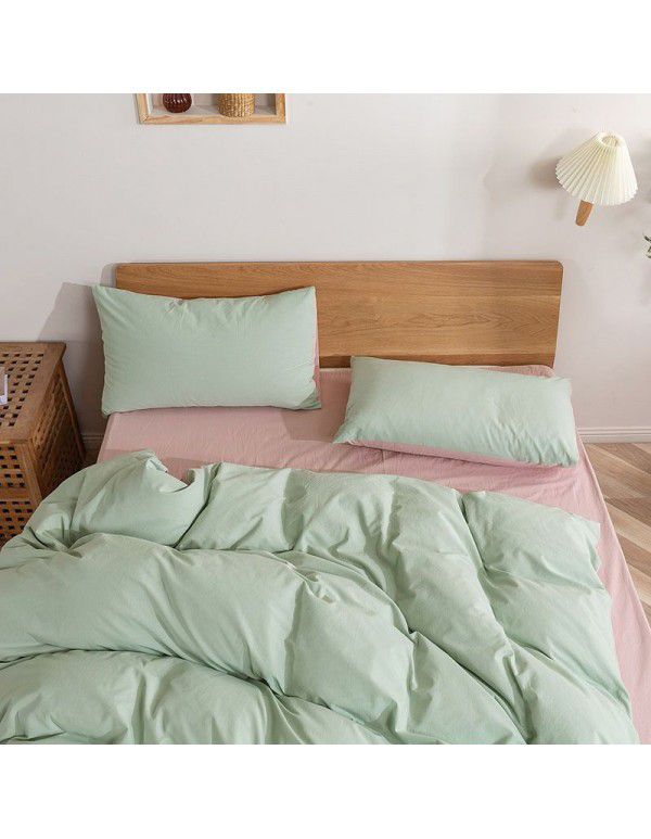 New products in autumn and winter 2020 all cotton washed cotton three / four piece set of pure cotton simple bed products quilt cover bed sheet set leather powder 