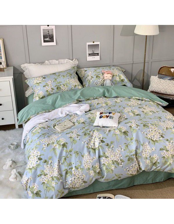 All season cotton fitted sheet Multi specification 4-piece set Reactive printing pastoral set 3-piece bedding