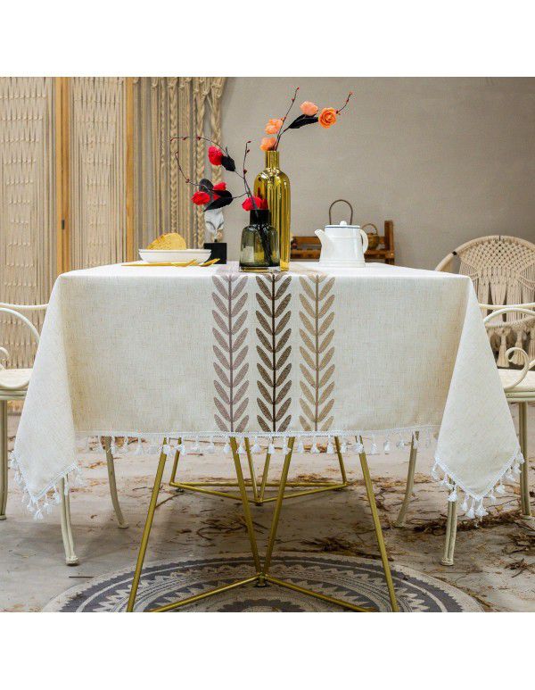 cross-border Nordic tassel dinner table cloth embroidery leaf party American decorative dust-proof table cloth cover