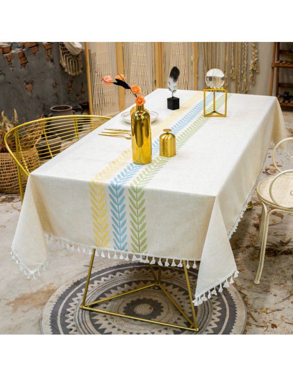 cross-border Nordic tassel dinner table cloth embroidery leaf party American decorative dust-proof table cloth cover