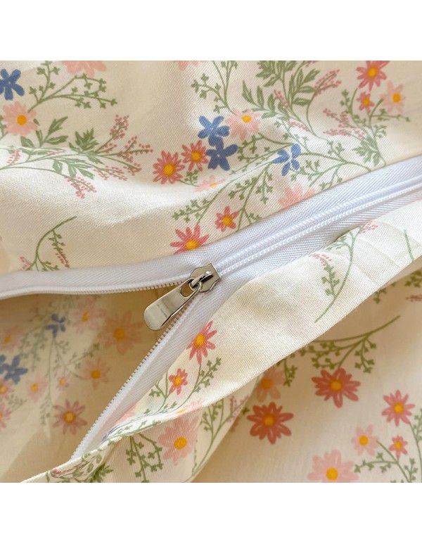 Simple small floral pure cotton 4-piece set on bed, 60 pieces of pure cotton, small and fresh bed sheets, fitted sheets, 3-piece set wholesale