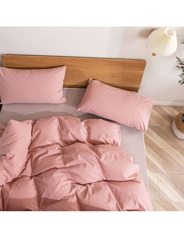 Ins Nordic style four piece set of cotton 100 washed cotton bedding three piece set of quilt cover sheet 