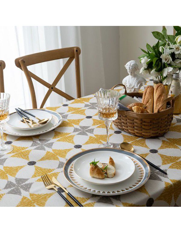 Cross border wholesale Nordic style square table cloth cotton linen polyester blended printing household tea table mat cloth table cloth