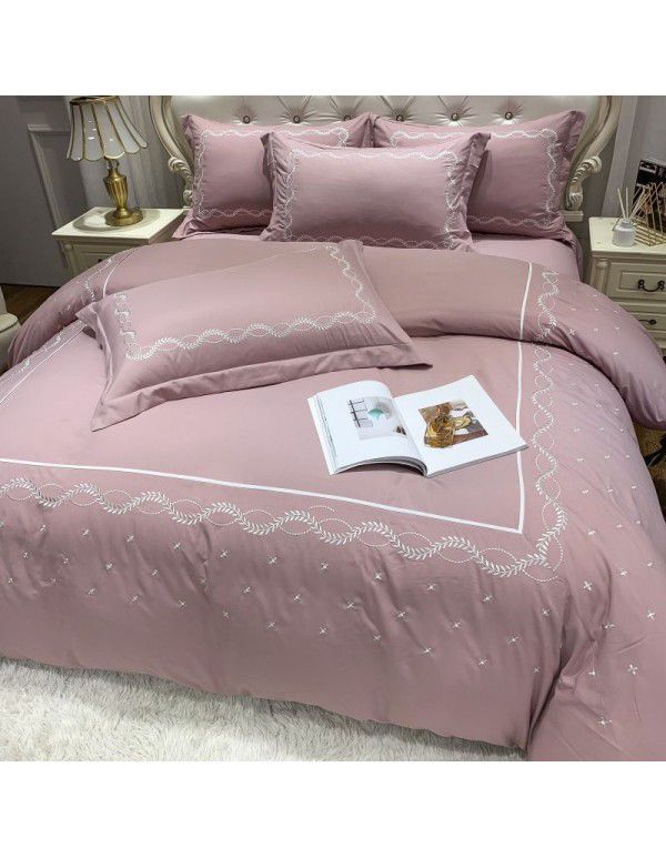 The manufacturer directly supplies 60 pieces of ground wool four piece sets of light luxury embroidered quilt sets, sheets, fitted sheets and four seasons bedding wholesale 